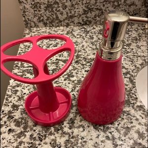 Pink Toothbrush Holder & Soap Dispenser